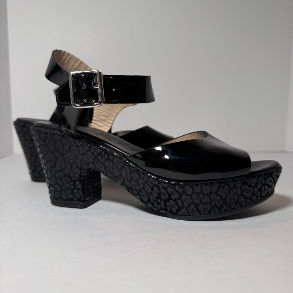 AGL Black Block Heel Patent Leather with Black Leopard Print, size US 6.5 - Picture 2 of 16